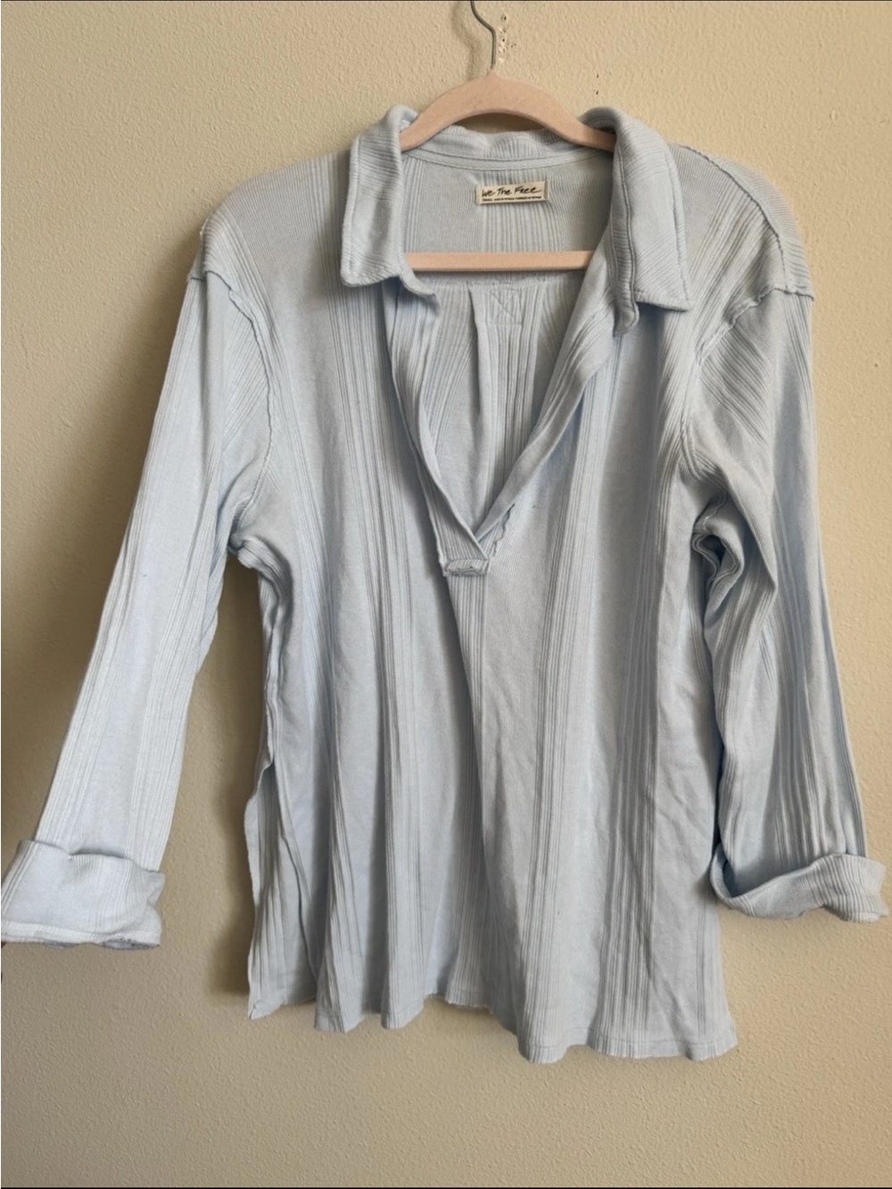 We The Free Free People Annie Pullover collared Blouse Top Sky Blue S
